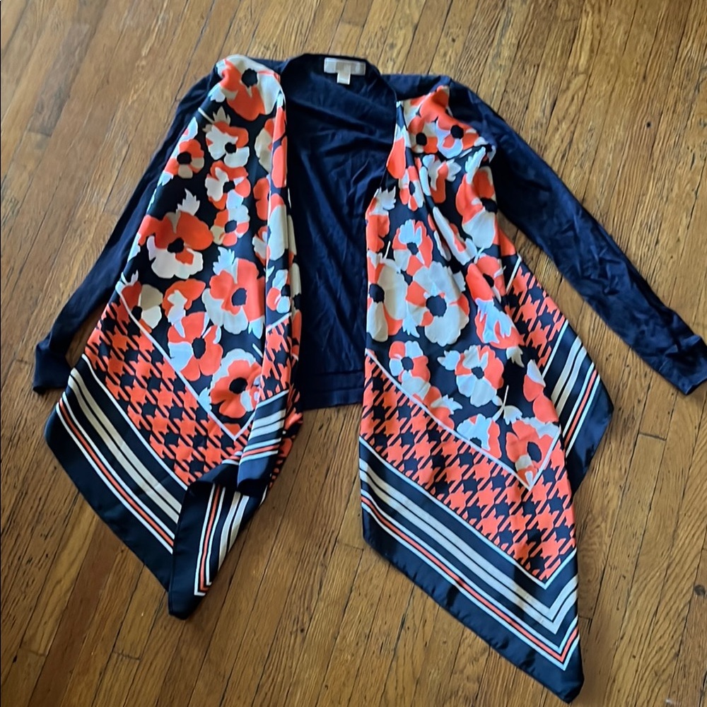 Michael Kors Navy and Orange Floral Cardigan